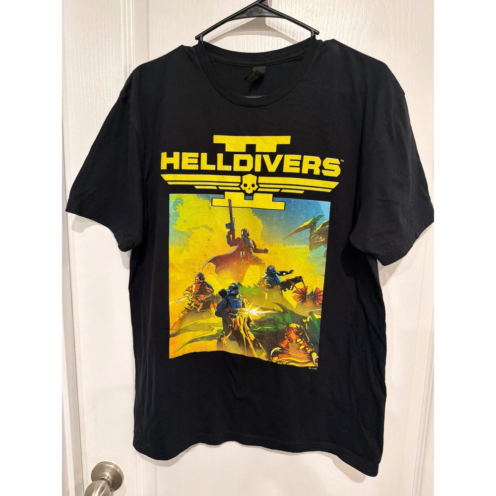 Helldivers 2 Graphic T-Shirt Mens Large Black Gildan Softstyle Video Game Tee